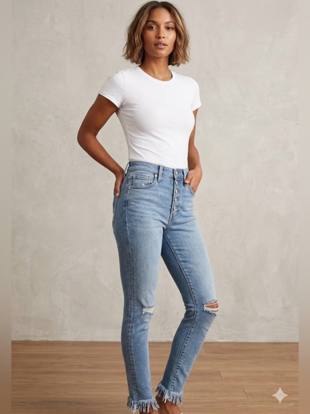 Madewell Women’s 23 9” High Rise Skinny Distressed Button Fly Jeans Light 00